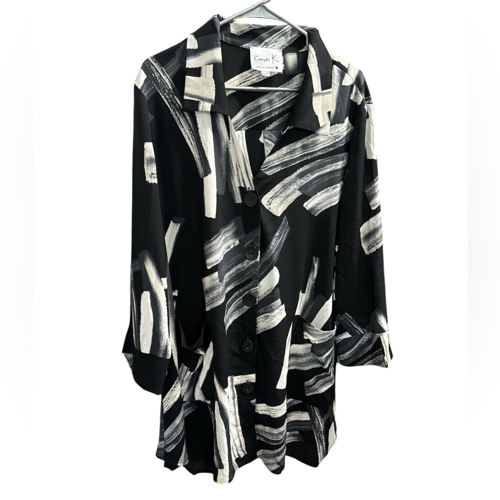 Compli K Black and White Abstract Button-Up Shirt